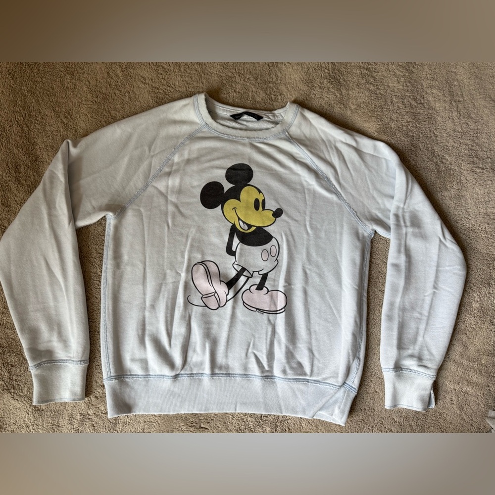 Abercrombie & Fitch White Crewneck Sweatshirt with Mickey Graphic S